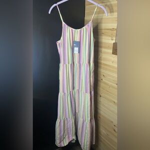 Midi Pastel Striped Spaghetti Strap Dress Size Small 100% Cotton